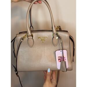 Prada Galleria Double Handle Leather Satchel – Neutral Beige